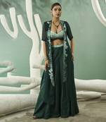 Sharara set with ombre hand embroidered blouse and jacket