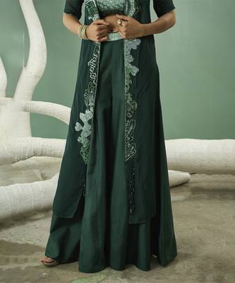 Sharara set with ombre hand embroidered blouse and jacket 2