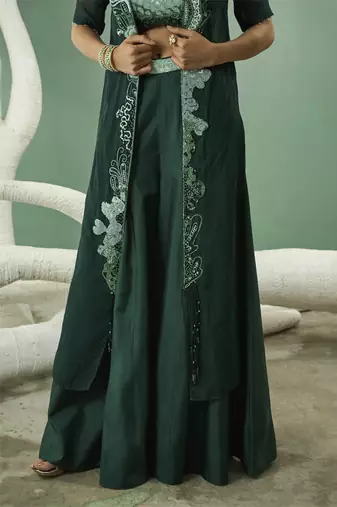 Sharara set with ombre hand embroidered blouse and jacket
