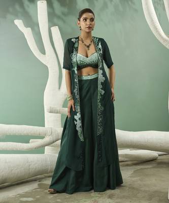 Sharara set with ombre hand embroidered blouse and jacket 3