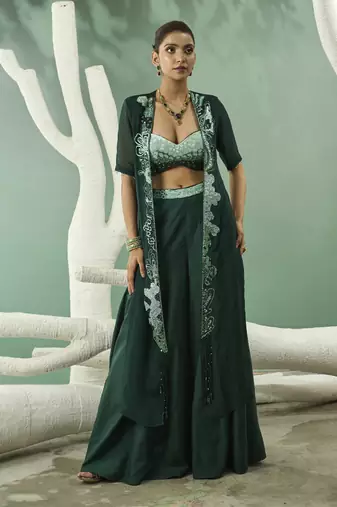 Sharara set with ombre hand embroidered blouse and jacket