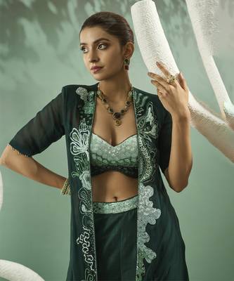Sharara set with ombre hand embroidered blouse and jacket 4