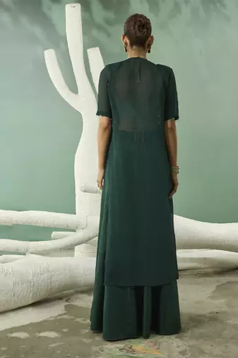 Sharara set with ombre hand embroidered blouse and jacket