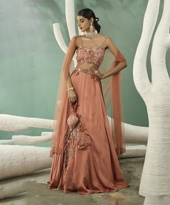 Peach Applique Lehenga Set 1