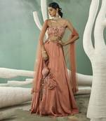 Peach Applique Lehenga Set