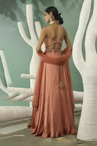 Peach Applique Lehenga Set