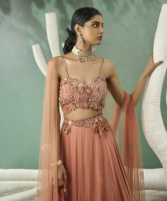 Peach Applique Lehenga Set 3