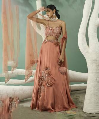 Peach Applique Lehenga Set 4