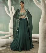 Mint & Dark Green Aaplique Lehenga With Cut-Out Jacket