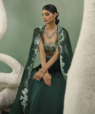 Mint & Dark Green Aaplique Lehenga With Cut-Out Jacket 4