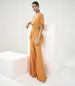 Marigold yellow placement embroidered tunic with flared pants