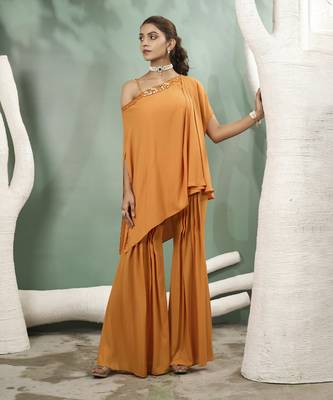 Marigold yellow flowy draped tunic set 1