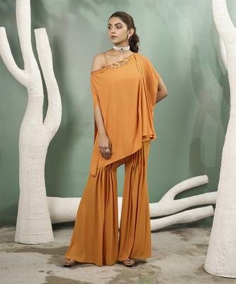 Marigold yellow flowy draped tunic set 2