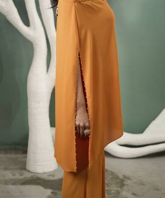 Marigold yellow flowy draped tunic set 3