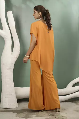 Marigold yellow flowy draped tunic set