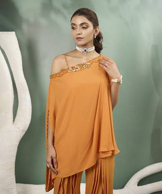 Marigold yellow flowy draped tunic set 5