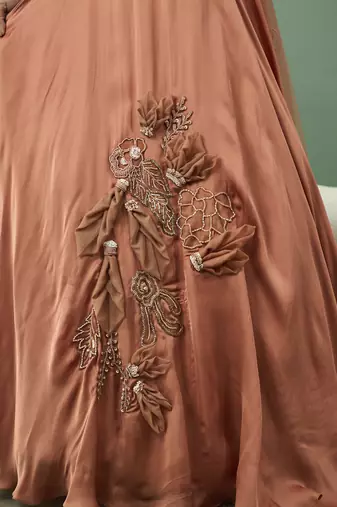 Peach Applique Lehenga Set