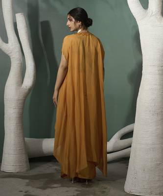 Marigold yellow cutwork cape set 4