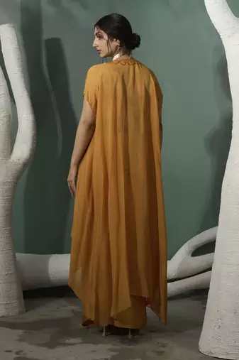 Marigold yellow cutwork cape set