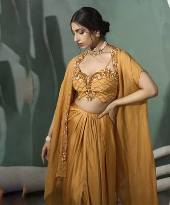 Marigold yellow cutwork cape set 5