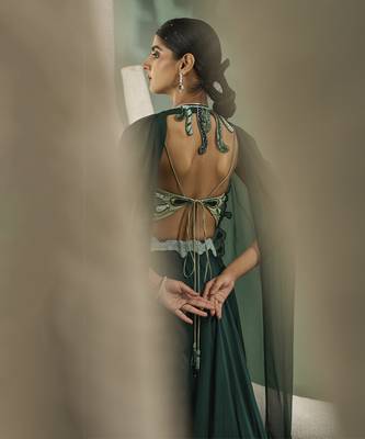 Mint & Dark Green Aaplique Lehenga With Cut-Out Jacket 5