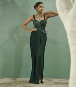 Emarald green cutwork top and drape skirt set