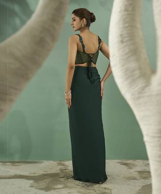 Emarald green cutwork top and drape skirt set 5