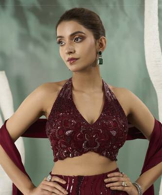 Burgundy halter top and skirt set 3