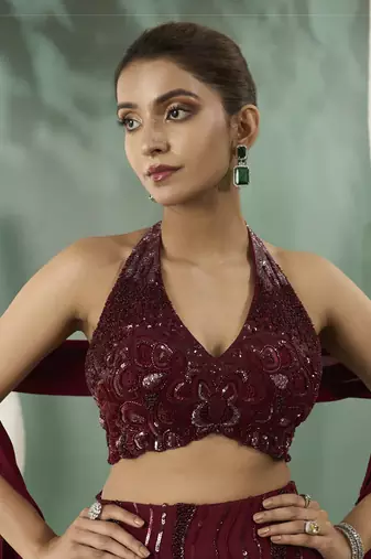 Burgundy halter top and skirt set