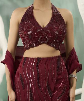 Burgundy halter top and skirt set 4