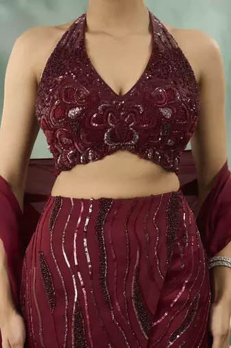 Burgundy halter top and skirt set