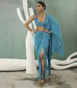 Firozi blue drape saree set