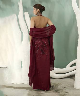 Burgundy halter top and skirt set 5
