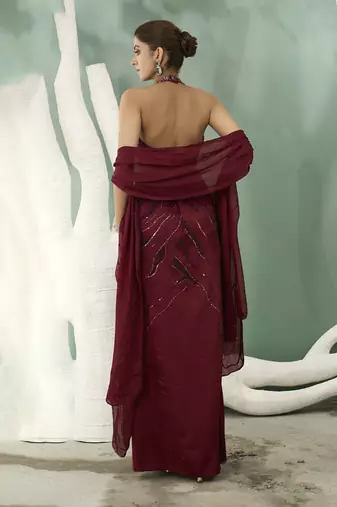 Burgundy halter top and skirt set