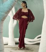 Burgundy drape skirt & shrug set