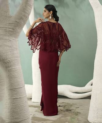 Burgundy drape skirt & shrug set 2