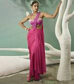 Fuschia pink ombre drape saree set