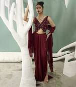 Burgundy drape skirt and cutwork top