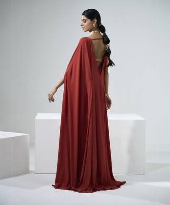 Rust orange drape kaftan with bustier set 3