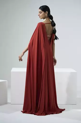 Rust orange drape kaftan with bustier set