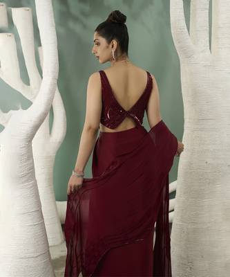 Burgundy drape skirt and cutwork top 2