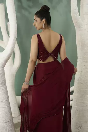 Burgundy drape skirt and cutwork top