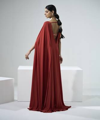 Rust orange drape kaftan with bustier set 5