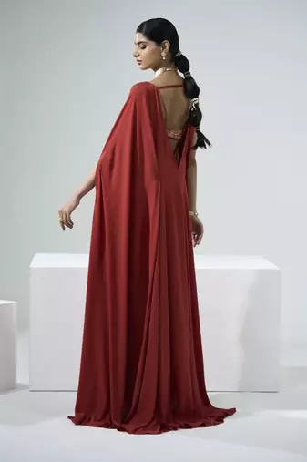 Rust orange drape kaftan with bustier set