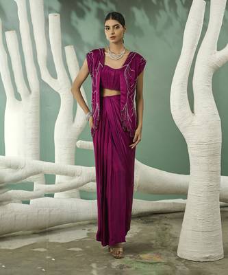 Plum pink blazer skirt set 1