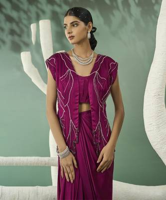 Plum pink blazer skirt set 2