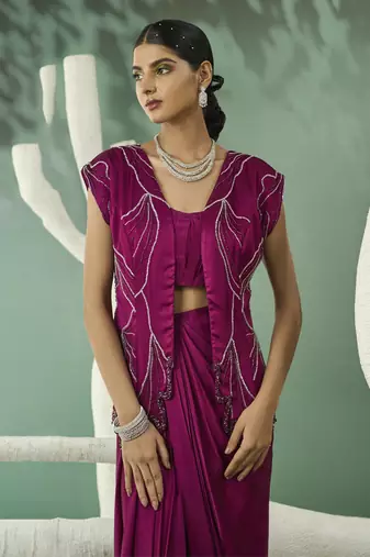 Plum pink blazer skirt set