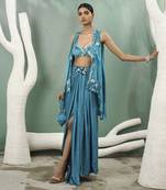 Firozi blue cape skirt set