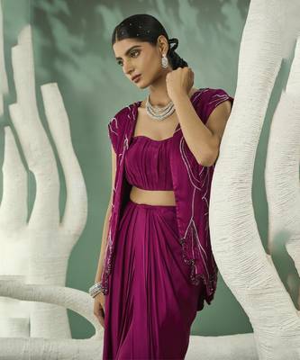 Plum pink blazer skirt set 4