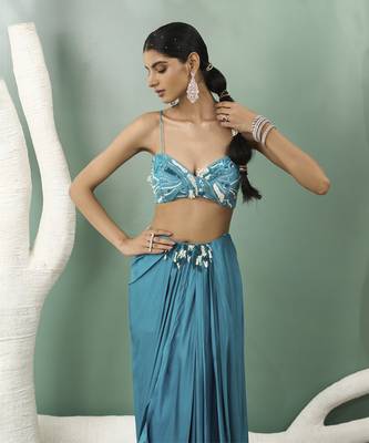 Firozi blue cape skirt set 2